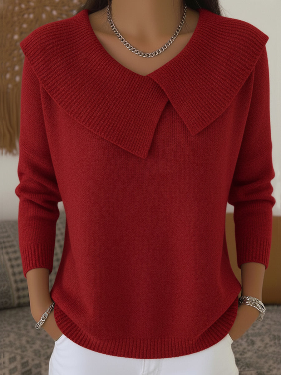 Leanne – Knit Sweater with Fold-Over Collar
