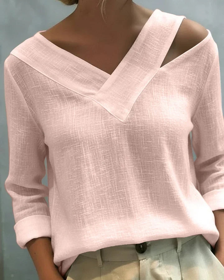 Kendra – Off-Shoulder V-Neck Linen-Look Top