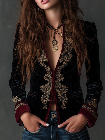 Marcy – Baroque Embroidered Velvet-Look Blazer