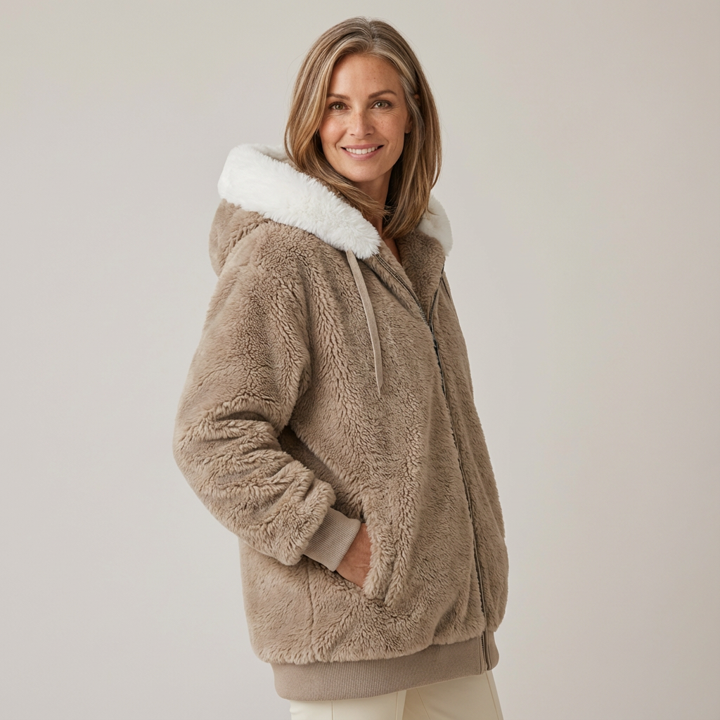 Nicole – Striped Faux Shearling Hooded Jacket