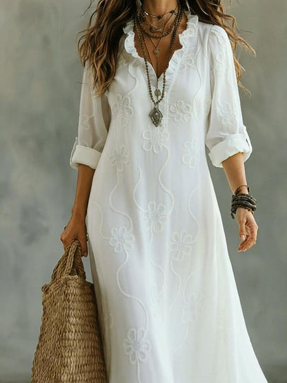 Rosemary – Embroidered Ruffle Neck Maxi Dress