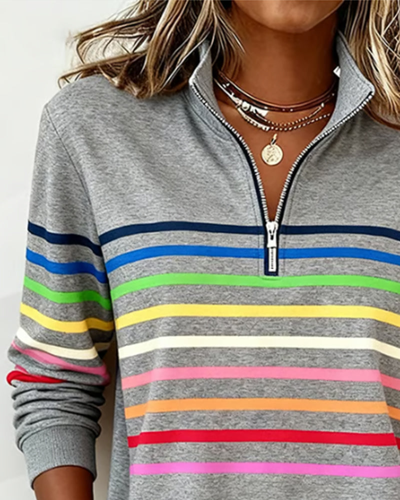 Tina – Striped Quarter-Zip Casual Sweatshirt