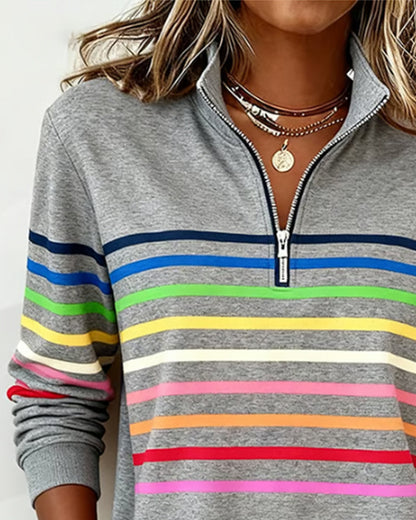 Tina – Striped Quarter-Zip Casual Sweatshirt