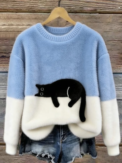 Jacqueline – Cat Graphic Oversized Knit Sweater