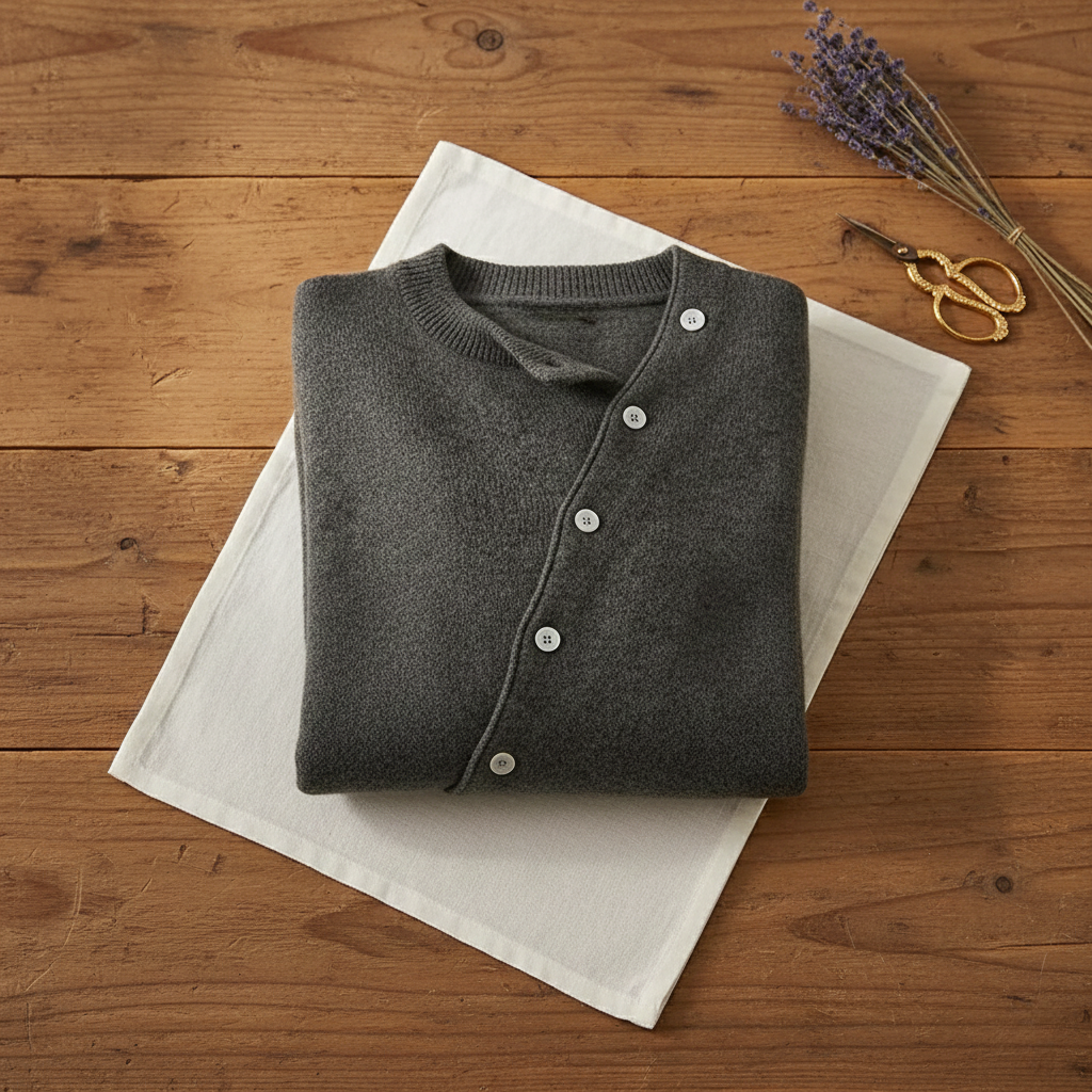 Gladys – Knit Cardigan with Diagonal Button Closure