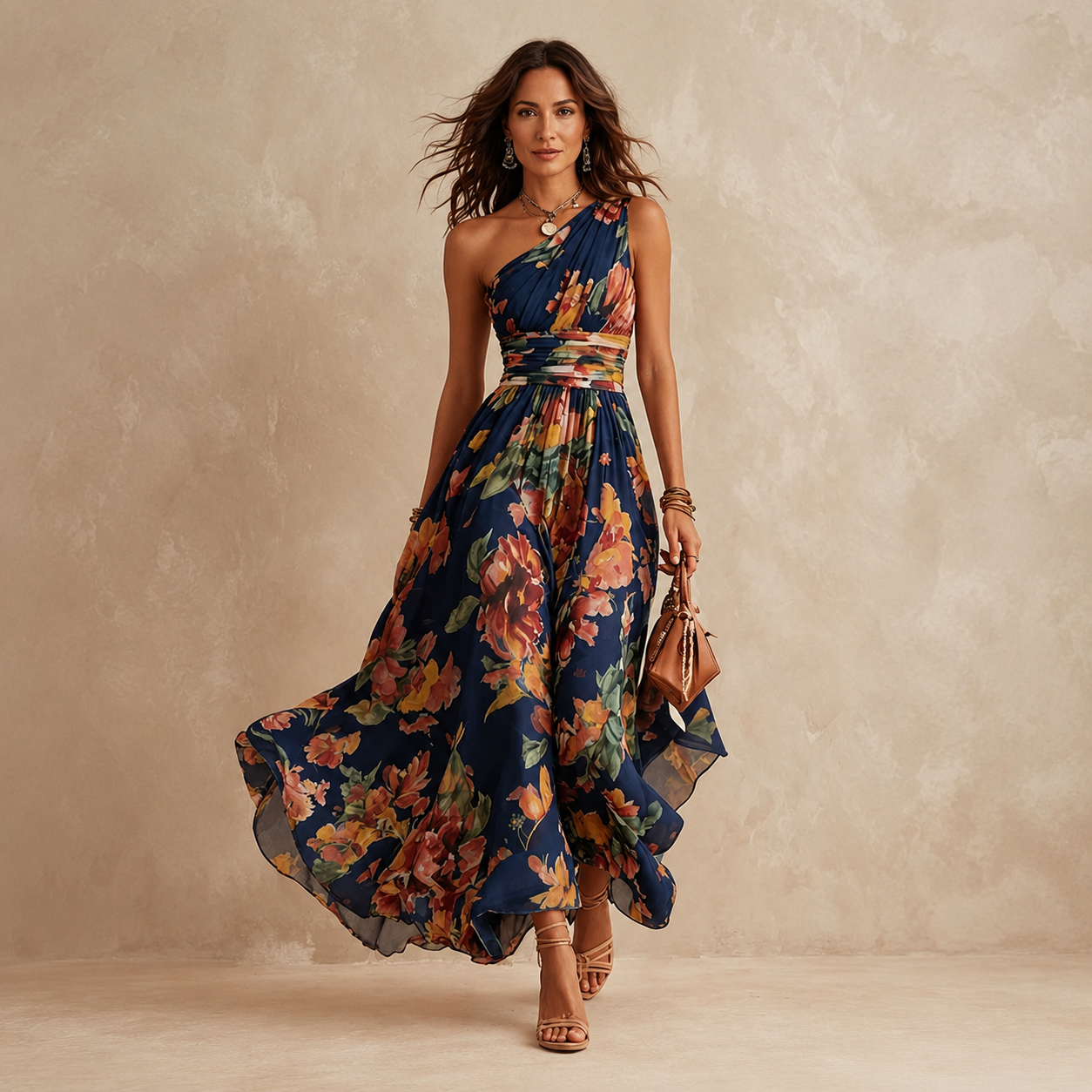 Sylvia – One-Shoulder Floral Maxi Dress