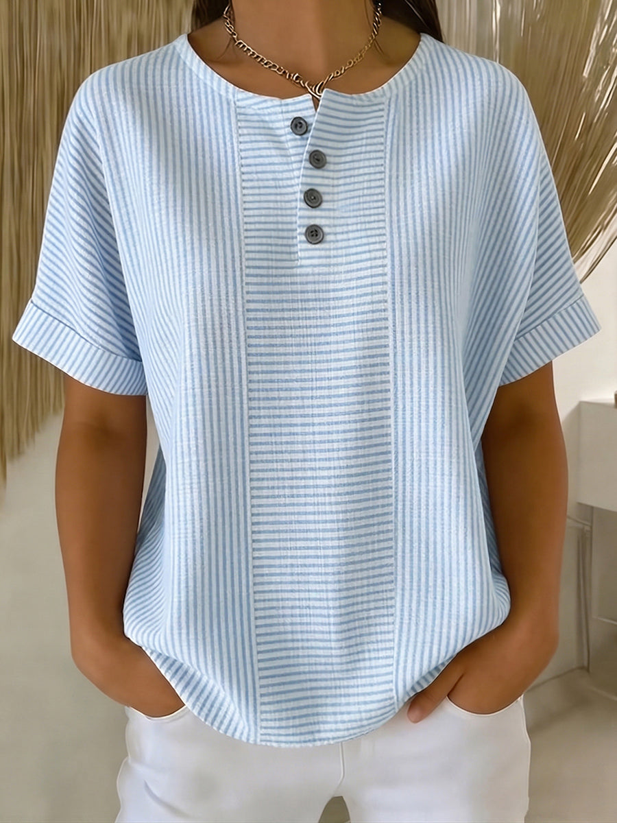 Tanya – Striped Button Detail Top