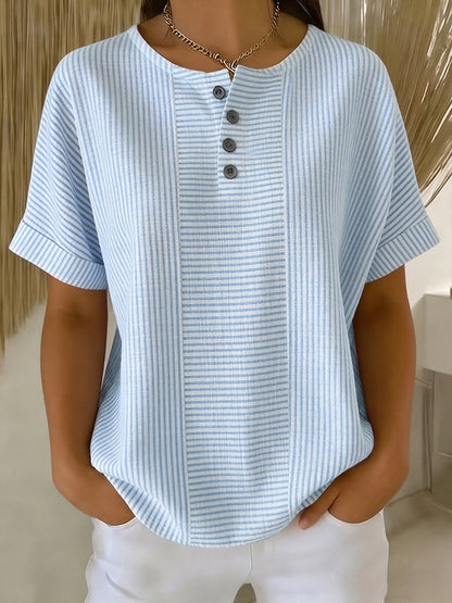 Tanya – Striped Button Detail Top