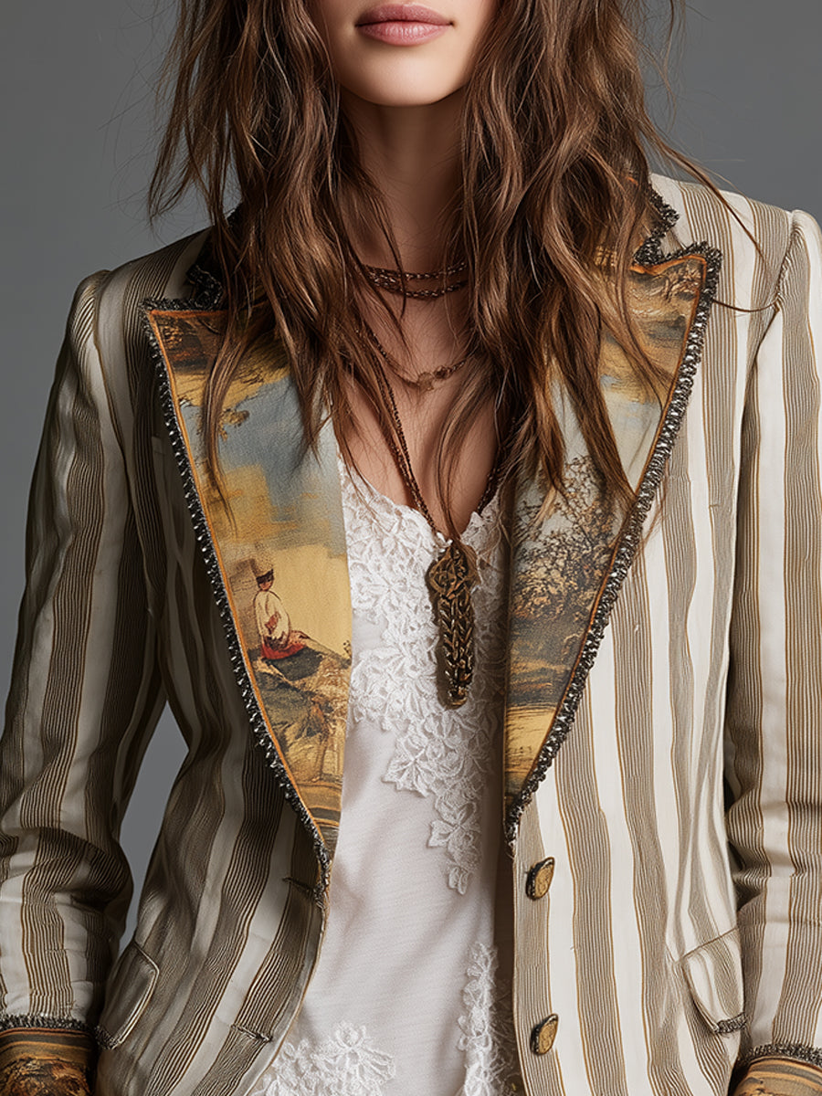 Tabatha – Striped Blazer with Printed Lapels