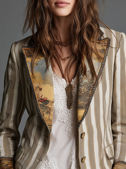 Tabatha – Striped Blazer with Printed Lapels