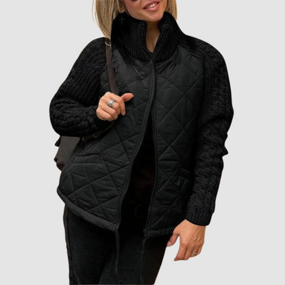 Marjorie – Quilted Patchwork Knit-Sleeve Jacket