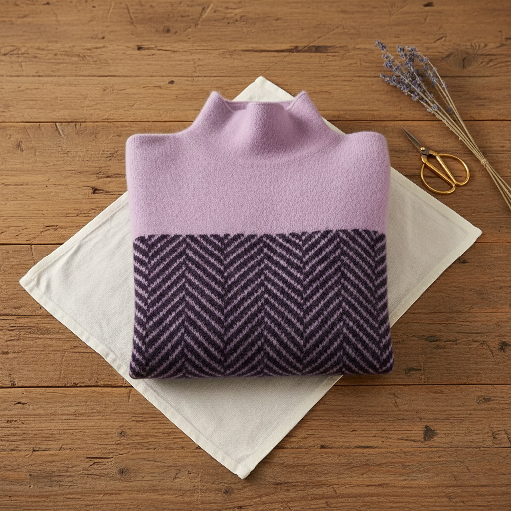 Jeanne – Herringbone Turtleneck Knit Sweater