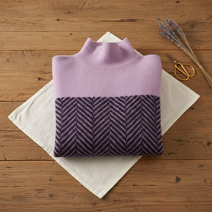 Jeanne – Herringbone Turtleneck Knit Sweater