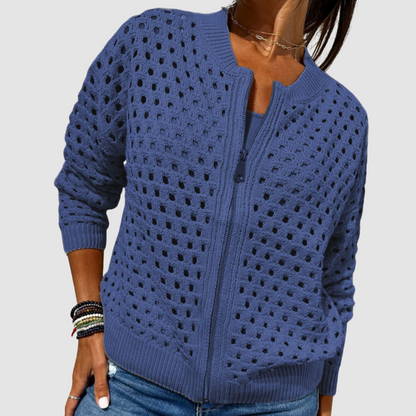 Marla – Hollow-Knit Zip-Up Cardigan