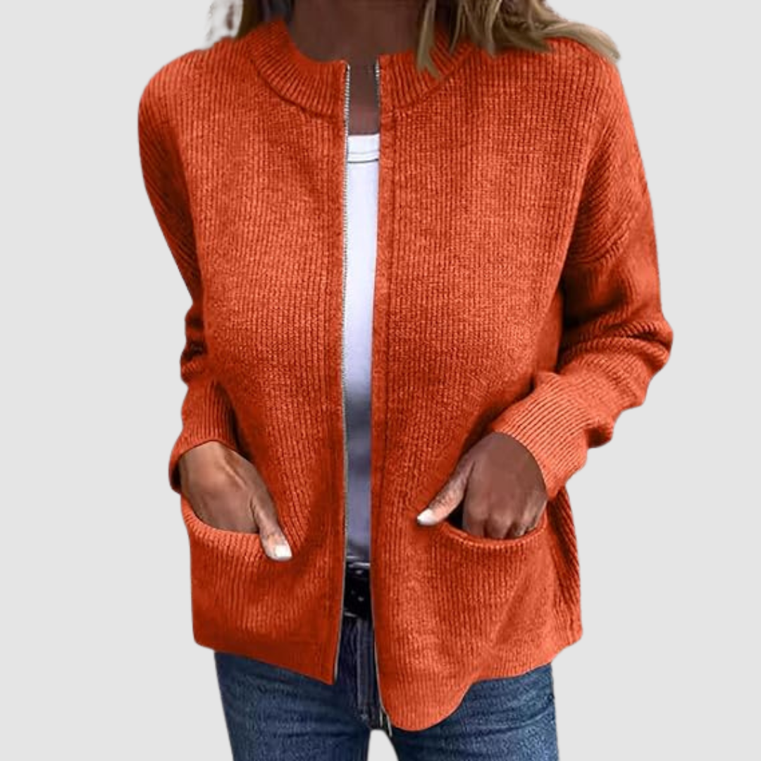 Rosalie – Ribbed Knit Zip-Up Cardigan