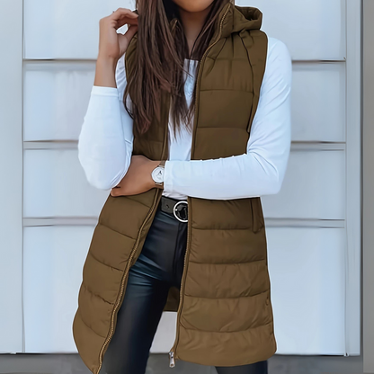 Winifred – Long Hooded Sleeveless Puffer Vest