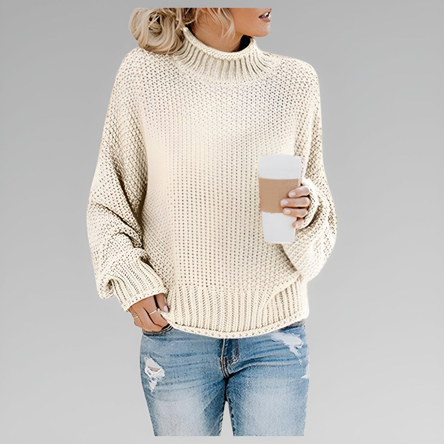 Eunice – Classic Chunky Knit Mock Neck Sweater