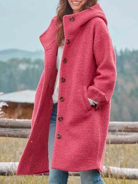 Earlene – Hooded Button-Front Longline Coat