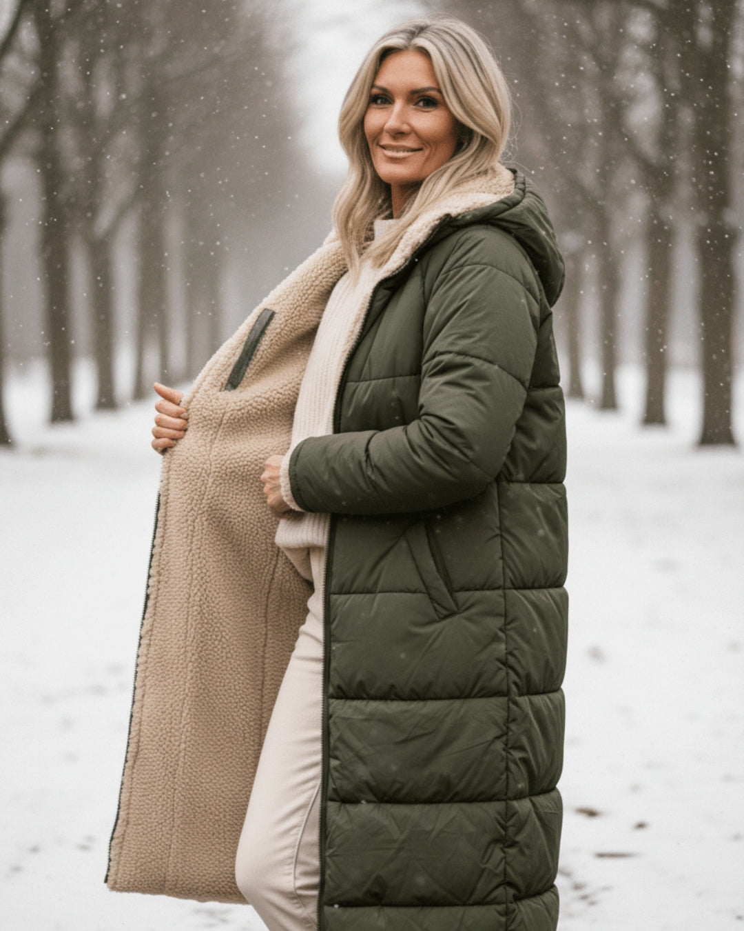 Frances – Sherpa-Lined Longline Quilted Coat