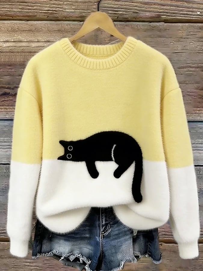 Jacqueline – Cat Graphic Oversized Knit Sweater
