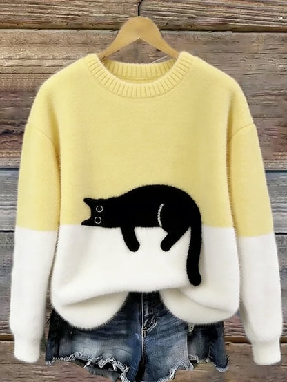 Jacqueline – Cat Graphic Oversized Knit Sweater