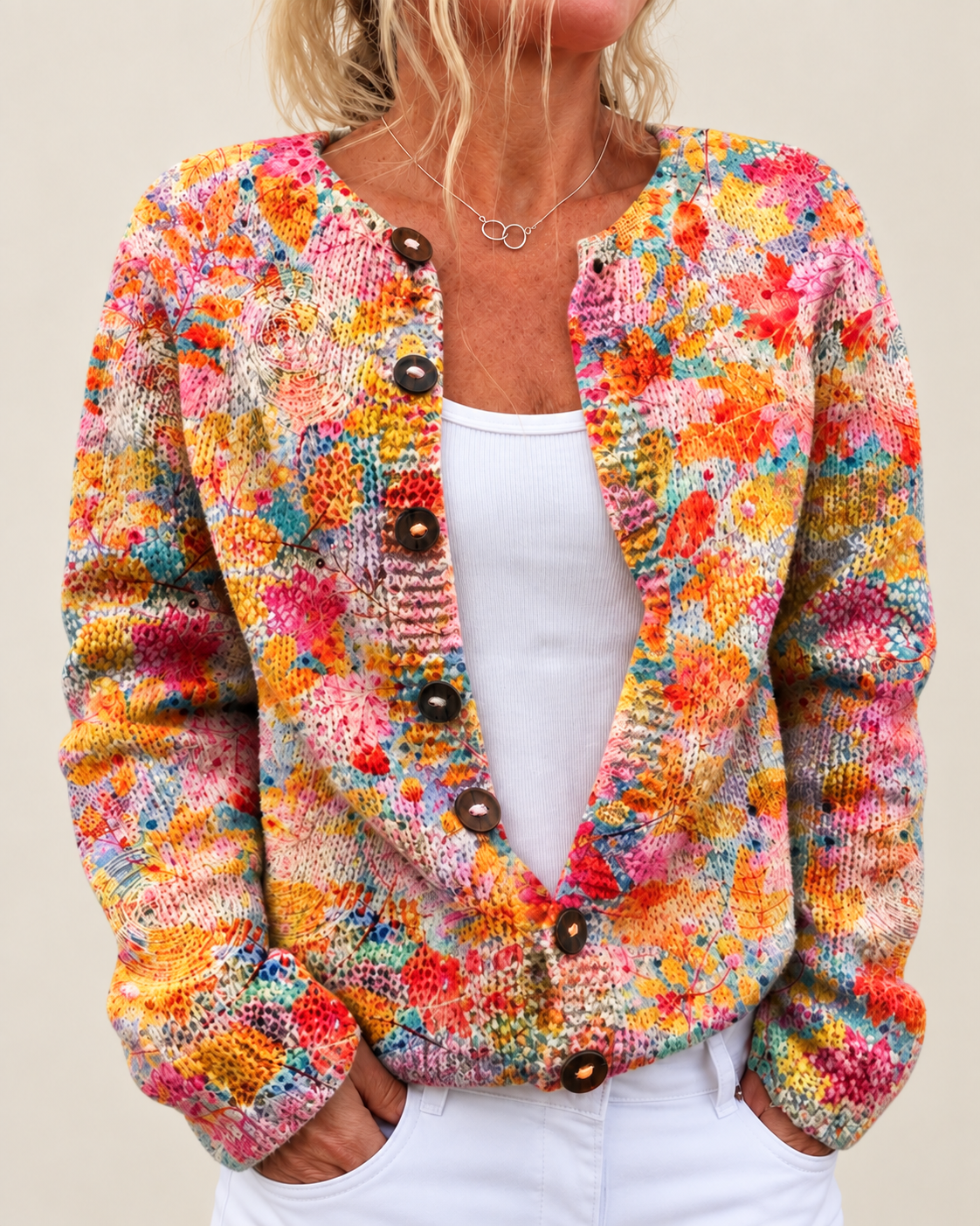 Mercedes – Printed Button-Front Knit Cardigan