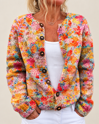 Mercedes – Printed Button-Front Knit Cardigan