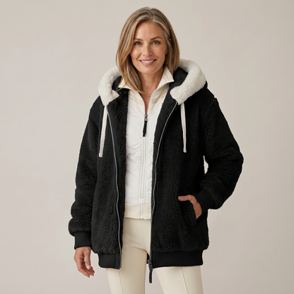 Nicole – Striped Faux Shearling Hooded Jacket