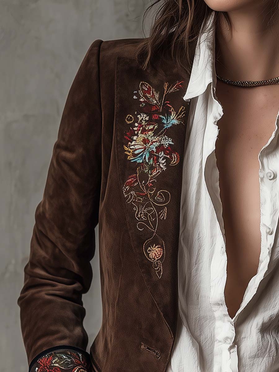 Donna – Embroidered Suede-Look Tailored Blazer