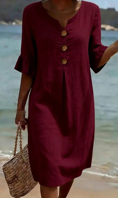 Delores – Relaxed Linen-Look Button Detail Dress