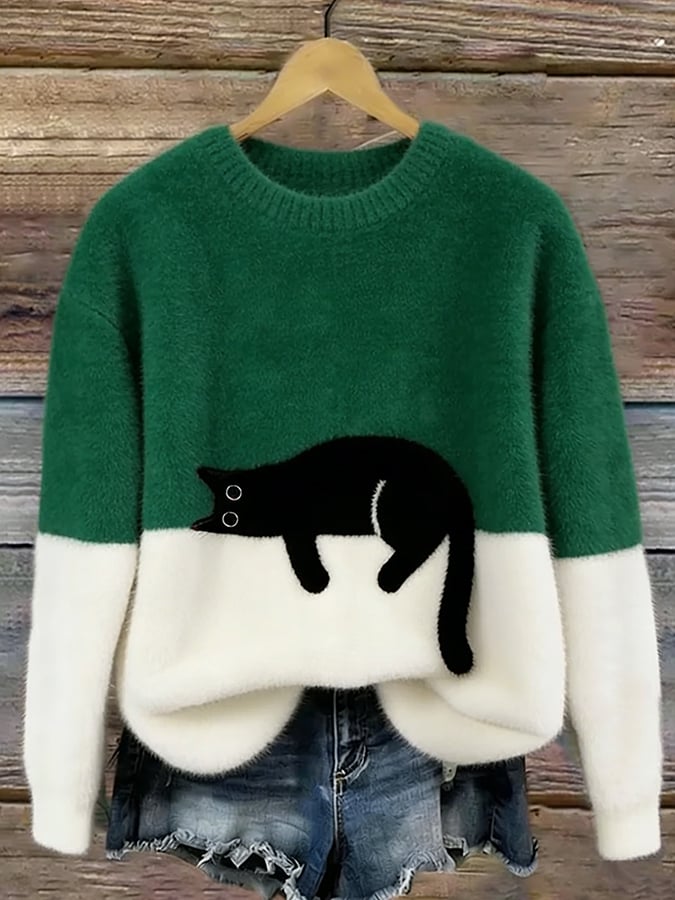 Jacqueline – Cat Graphic Oversized Knit Sweater