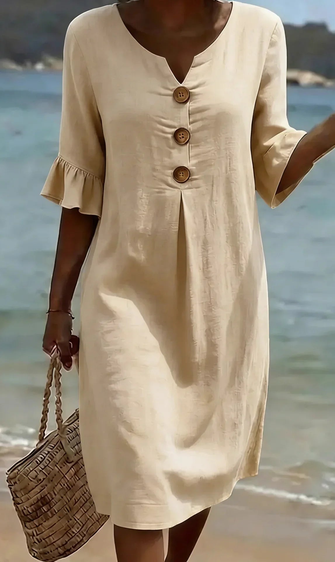 Delores – Relaxed Linen-Look Button Detail Dress