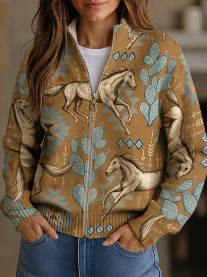 Eunice – Western Horse and Cactus Zip Jacket