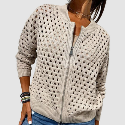 Marla – Hollow-Knit Zip-Up Cardigan