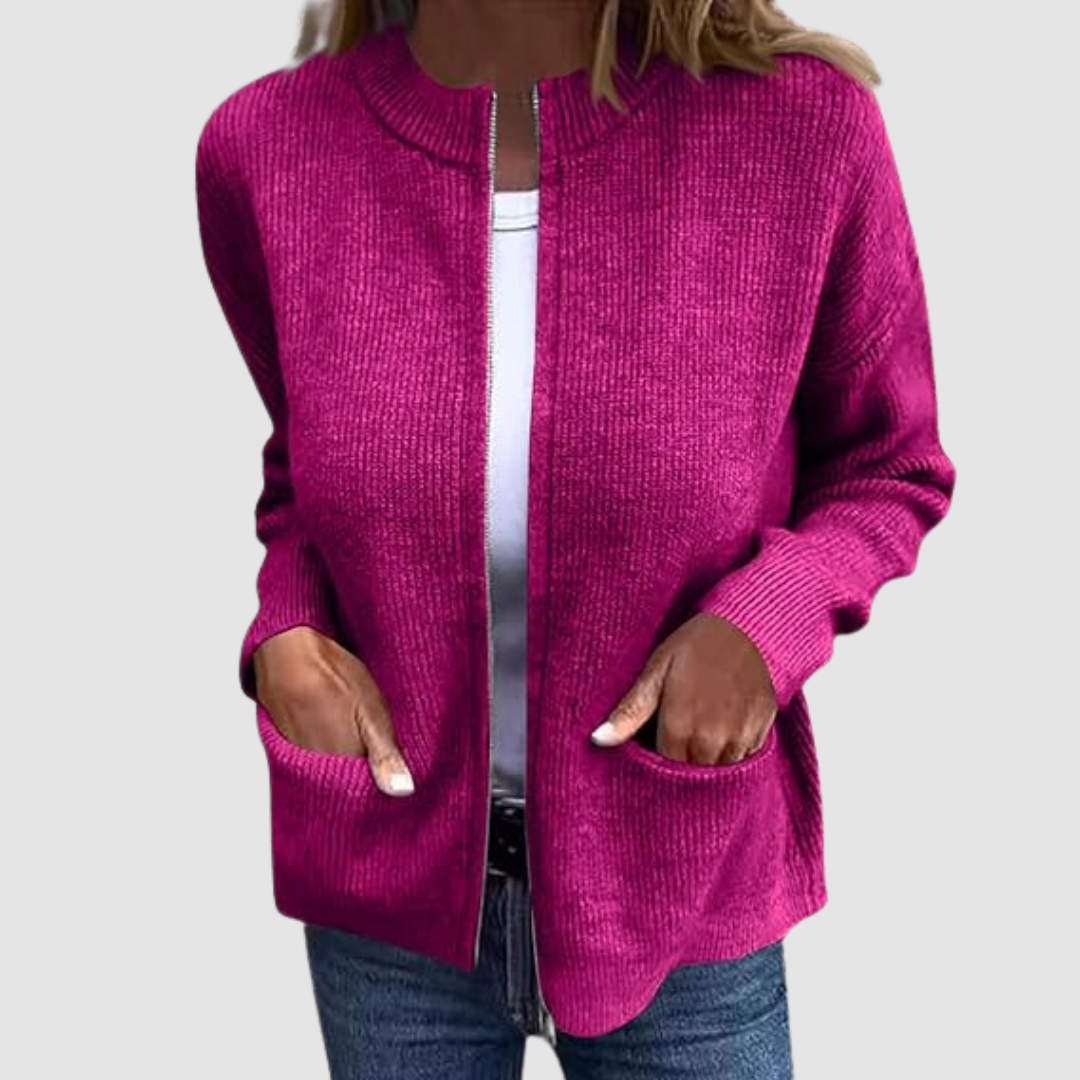 Rosalie – Ribbed Knit Zip-Up Cardigan
