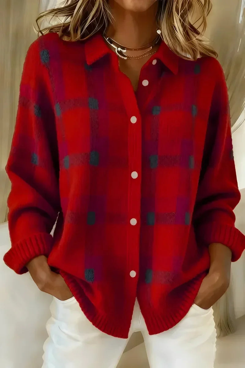 Nita – Plaid Button-Up Knit Cardigan