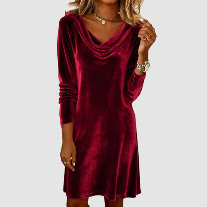 Felicia – Velvet-Look Cowl Neck Mini Dress