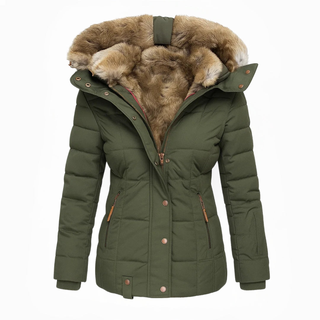 Alvina – Quilted Winter Coat with Faux Fur Hood
