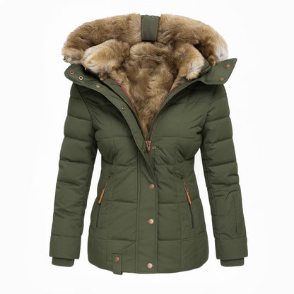 Alvina – Quilted Winter Coat with Faux Fur Hood