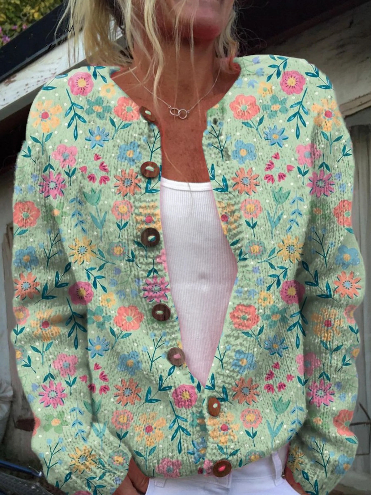 Zelda – Floral Knit Button-Front Cardigan