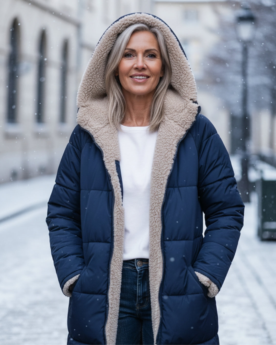 Frances – Sherpa-Lined Longline Quilted Coat