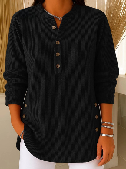 Gretchen – Ribbed Henley Button Tunic Top