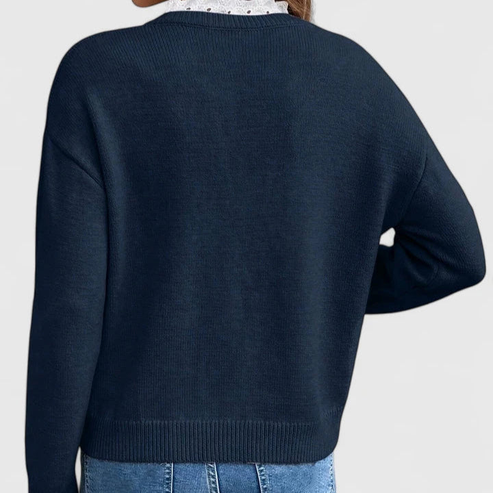 Lori – Lace-Trim V-Neck Knit Sweater