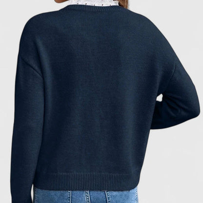 Lori – Lace-Trim V-Neck Knit Sweater