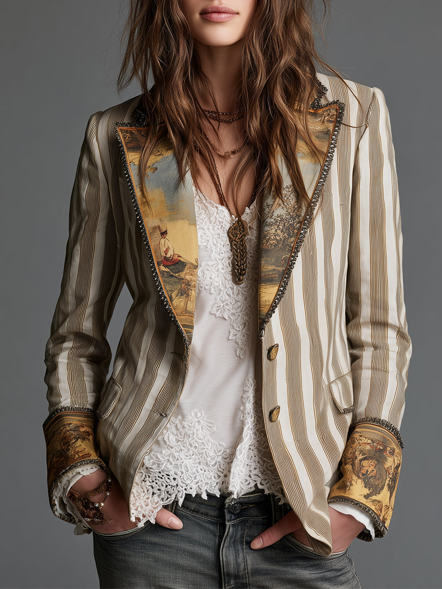 Tabatha – Striped Blazer with Printed Lapels