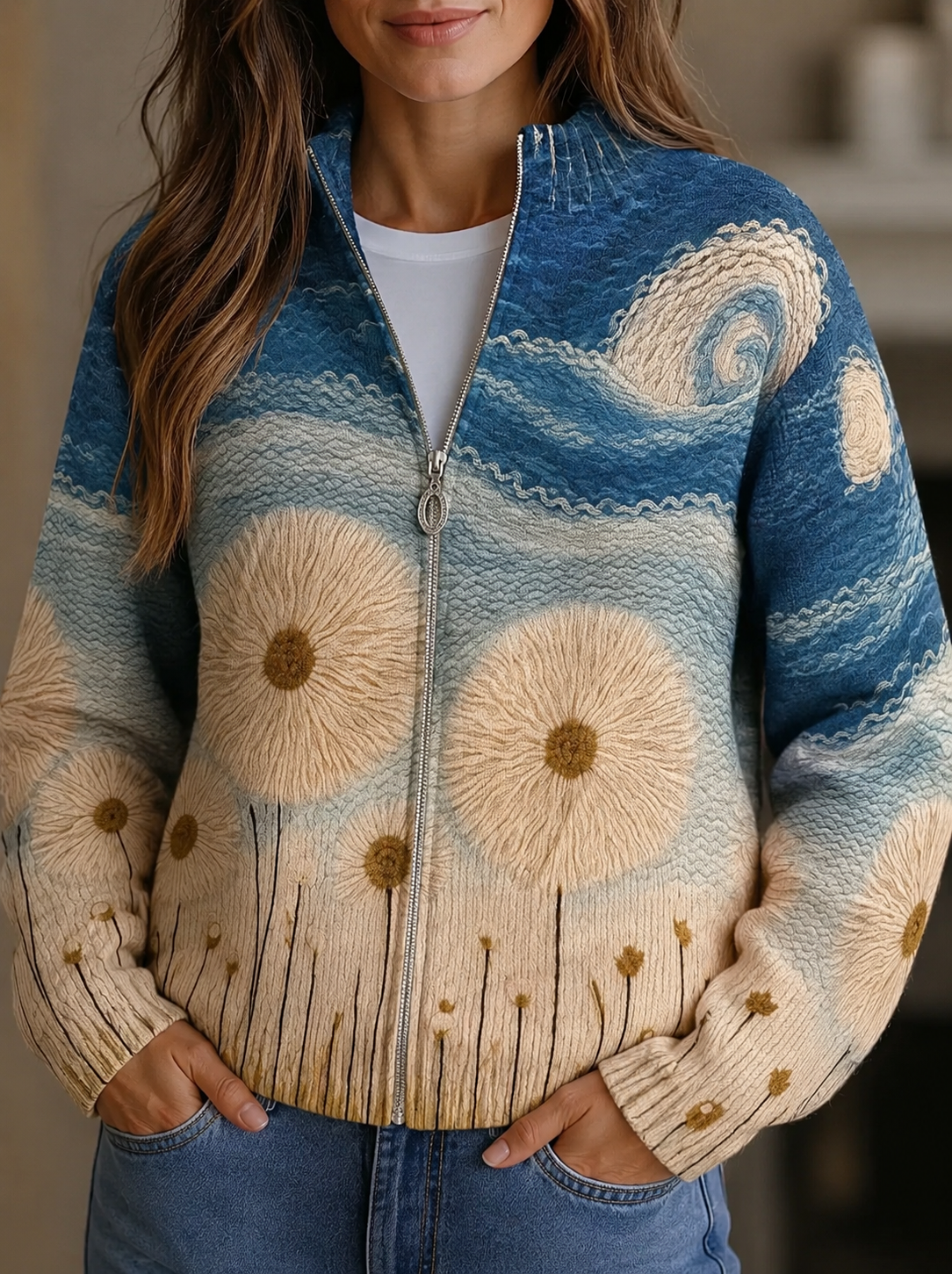 Donna – Artistic Print Zip-Up Knit Jacket