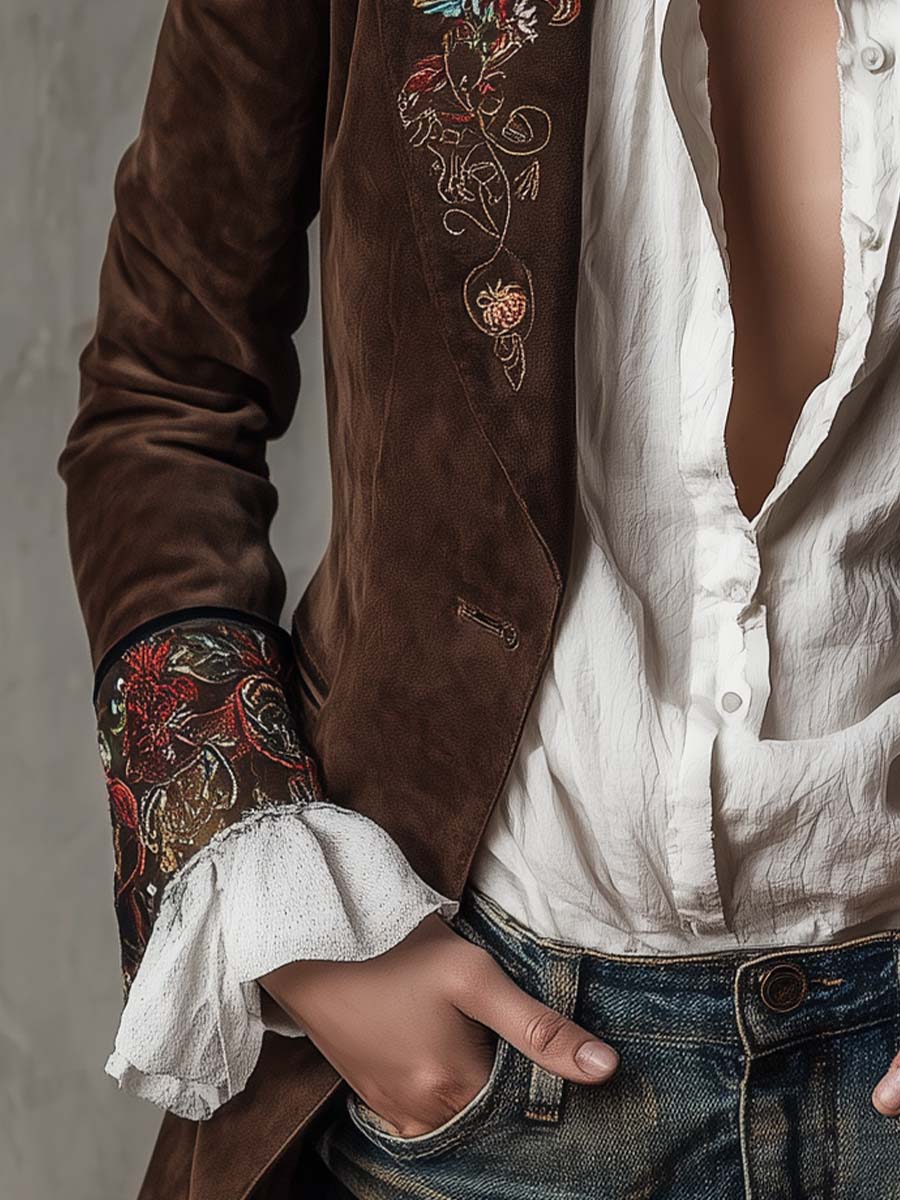 Donna – Embroidered Suede-Look Tailored Blazer