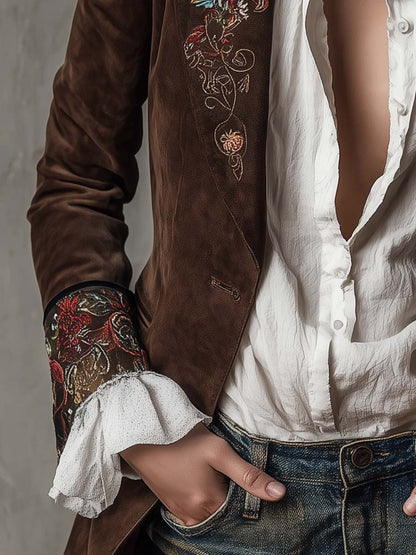 Donna – Embroidered Suede-Look Tailored Blazer