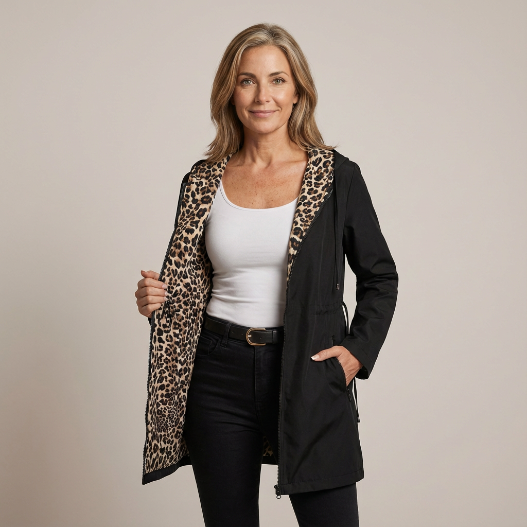 Tara – Reversible Hooded Jacket with Leopard Lining