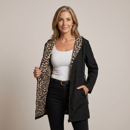 Tara – Reversible Hooded Jacket with Leopard Lining